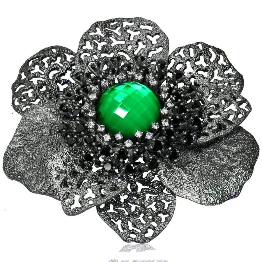 Brooches Alex Soldier | Silver Coronaria Brooch/Pendant With Round Green Agate