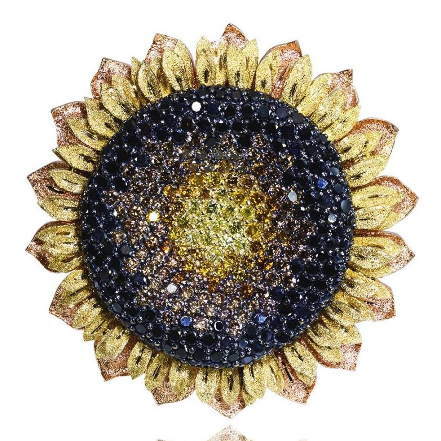 Brooches Alex Soldier | Gold Sunflower Brooch With Color Diamonds