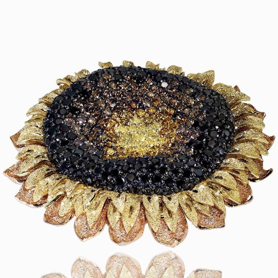 Brooches Alex Soldier | Gold Sunflower Brooch With Color Diamonds