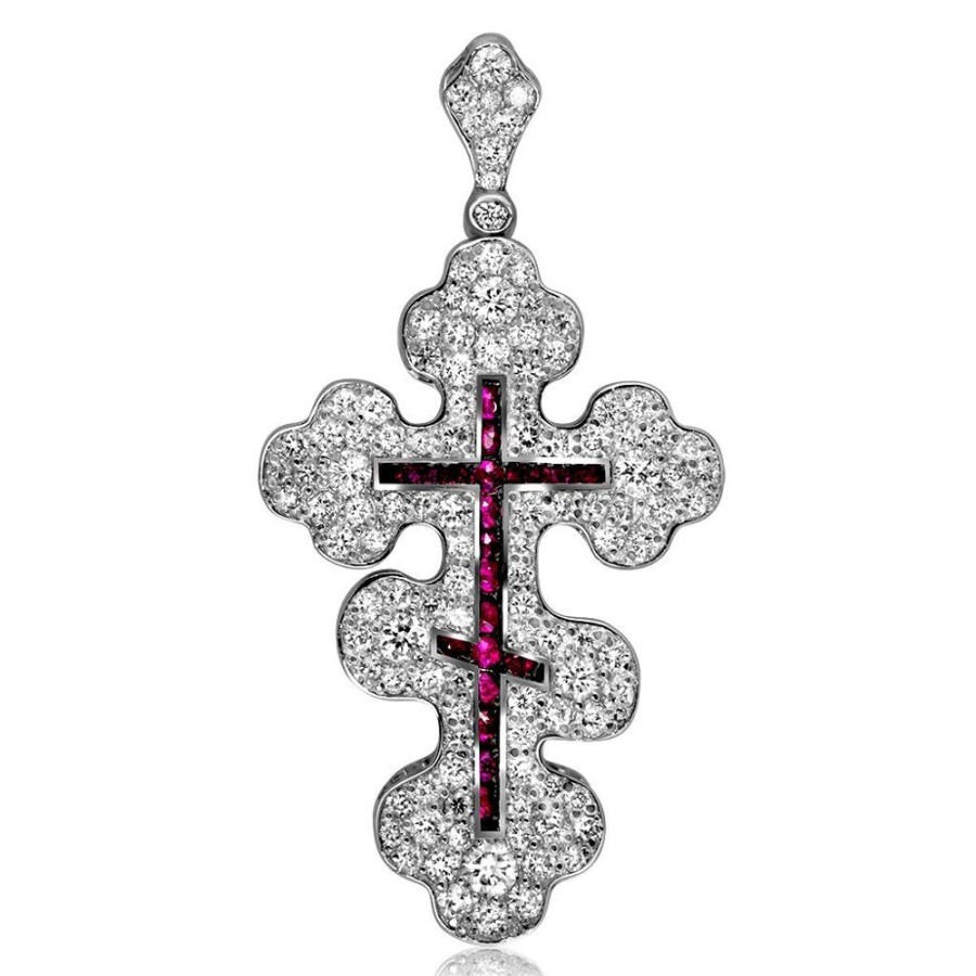 For Men Alex Soldier | Gold Greek Orthodox Cross Pendant With Ruby & Diamonds