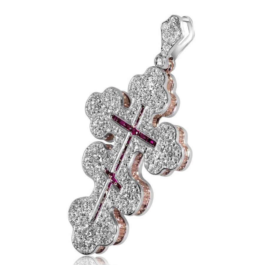 For Men Alex Soldier | Gold Greek Orthodox Cross Pendant With Ruby & Diamonds