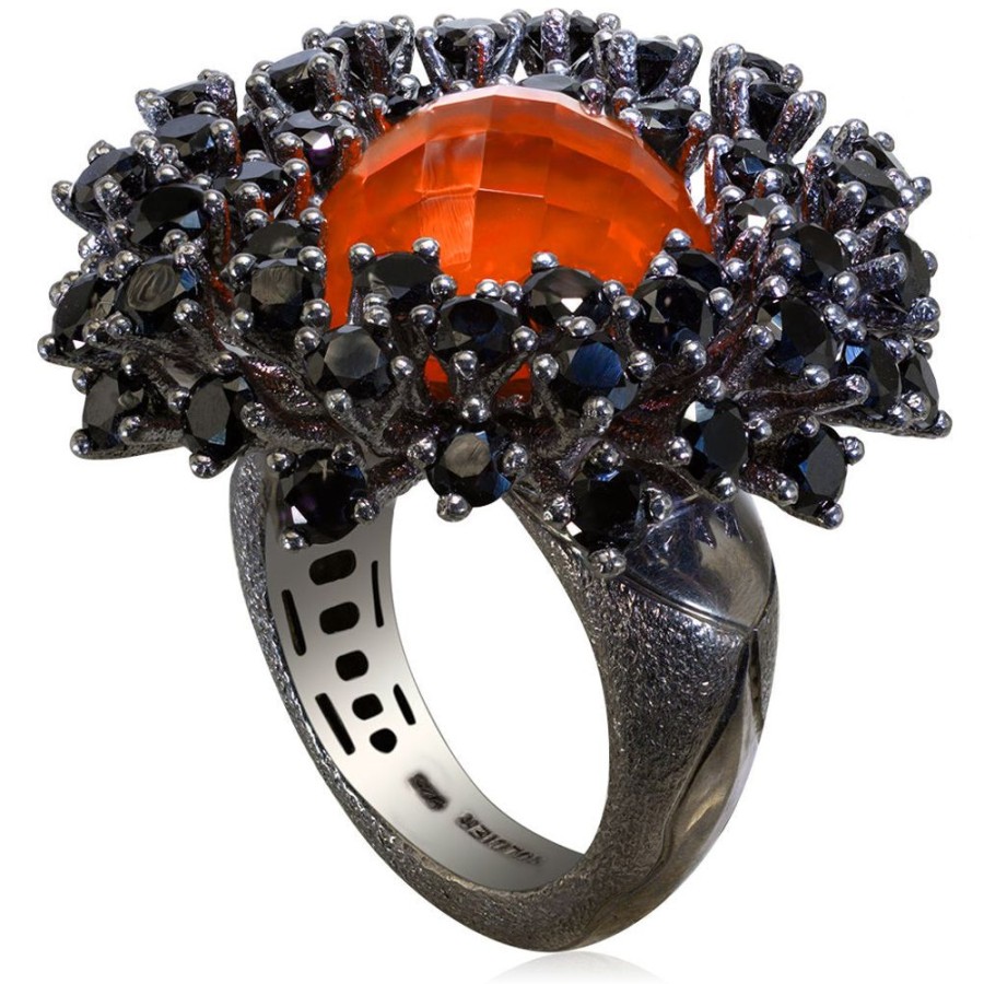 Rings Alex Soldier | Silver Astra Ring With Red Agate Quartz & Black Spinel