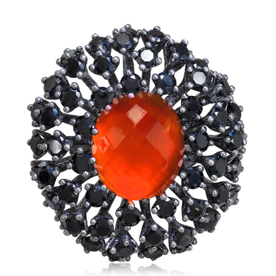 Rings Alex Soldier | Silver Astra Ring With Red Agate Quartz & Black Spinel