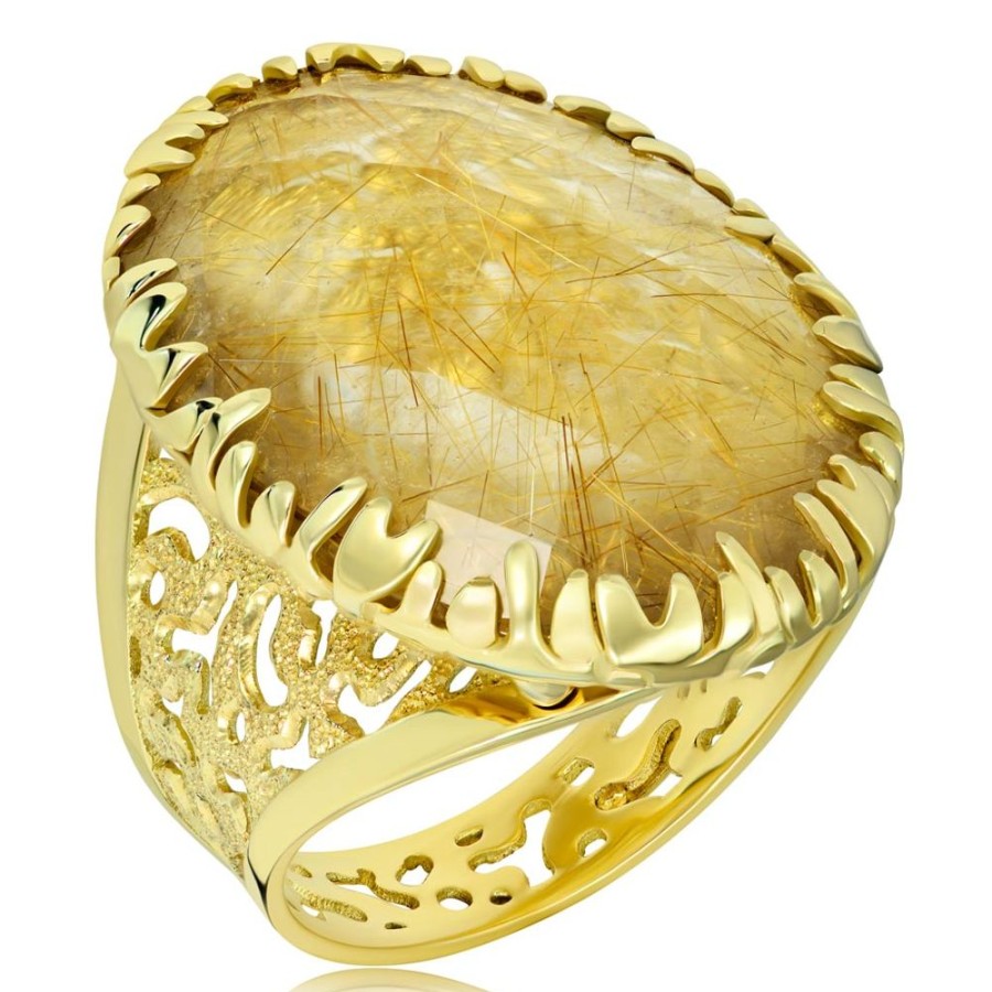 Rings Alex Soldier | Gold Fine Lace Ring With Rutilated Quartz