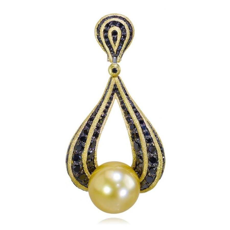 Necklaces Alex Soldier | Gold Twist Pendant With Golden Pearl & Diamonds