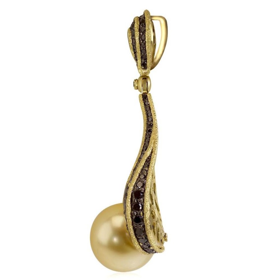 Necklaces Alex Soldier | Gold Twist Pendant With Golden Pearl & Diamonds