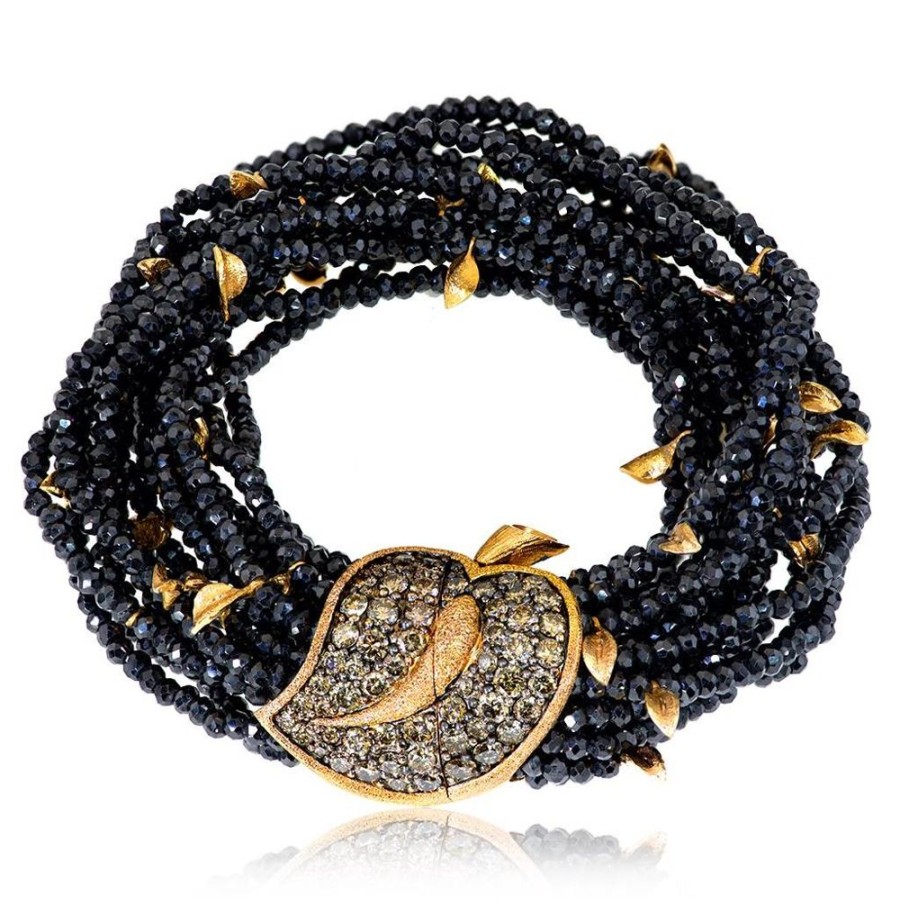 Bracelets Alex Soldier | Gold Sunflower Leaf Bracelet With Champagne Diamonds