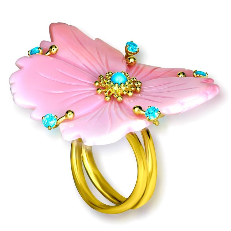 Rings Alex Soldier | Gold Blossom Ring With Carved Mother Of Pearl