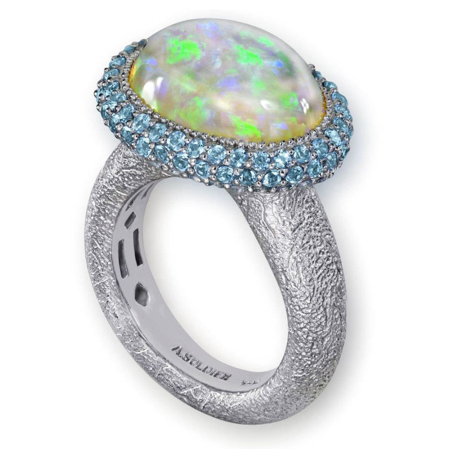 Rings Alex Soldier | Gold Cocktail Ring With Opal & Blue Topaz