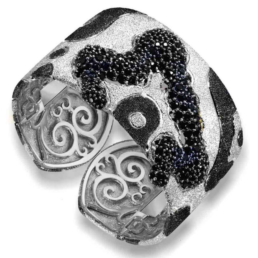 Bracelets Alex Soldier | Silver Cora Pattern Cuff Bracelet With Black Spinel