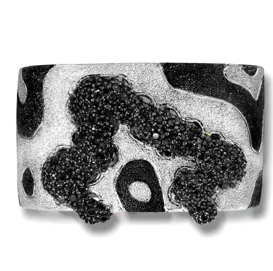 Bracelets Alex Soldier | Silver Cora Pattern Cuff Bracelet With Black Spinel