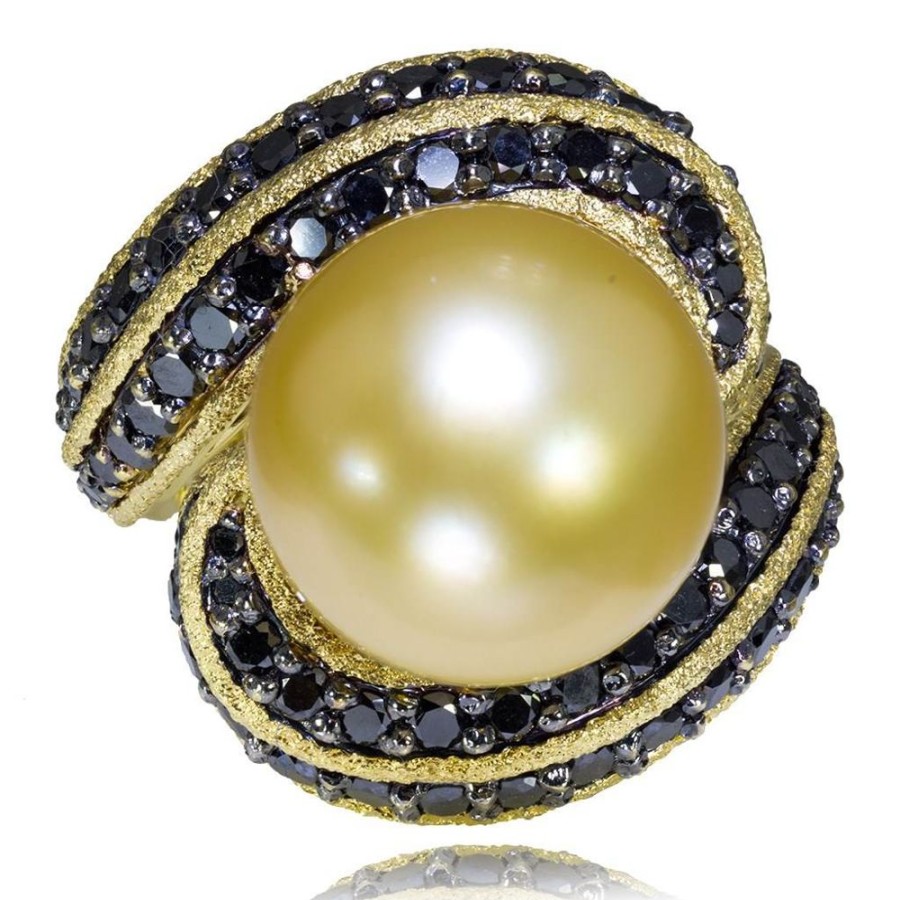 Rings Alex Soldier | Gold Twist Ring With Golden Pearl & Diamonds