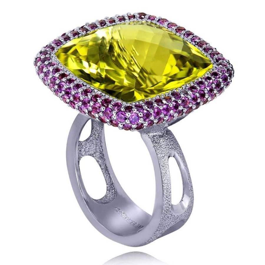 Rings Alex Soldier | Gold Royal Ring With Lemon Citrine & Rhodolite Garnet