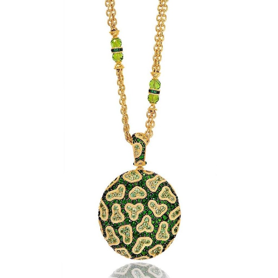 Necklaces Alex Soldier | Gold Fine Lace Pendant With Chrome Diopside & Peridots