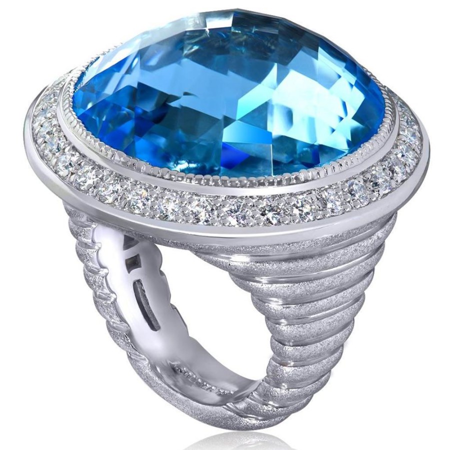 Rings Alex Soldier | Gold Symbolica Ring With Blue Topaz & White Diamonds