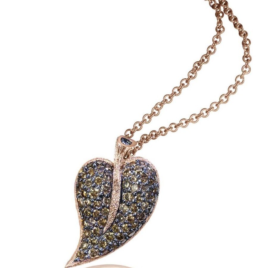 Necklaces Alex Soldier | Gold Leaf Pendant With Champagne Diamonds