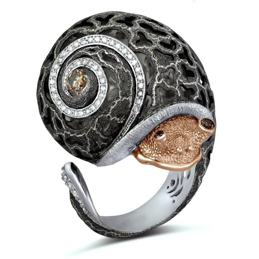 Rings Alex Soldier | Silver & Gold Grand Codi The Snail Ring With Diamonds