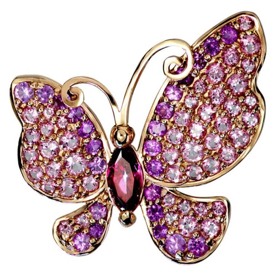 Necklaces Alex Soldier | Gold Butterfly Pin, Pendant With Pink Topaz & Sapphires