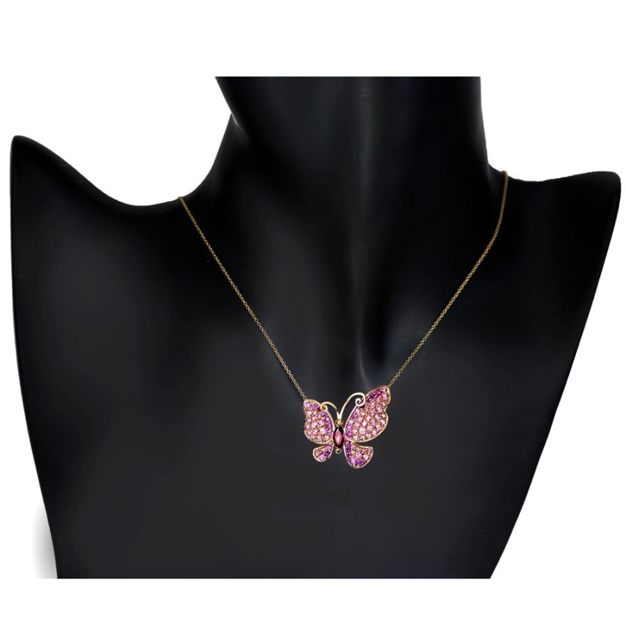 Necklaces Alex Soldier | Gold Butterfly Pin, Pendant With Pink Topaz & Sapphires