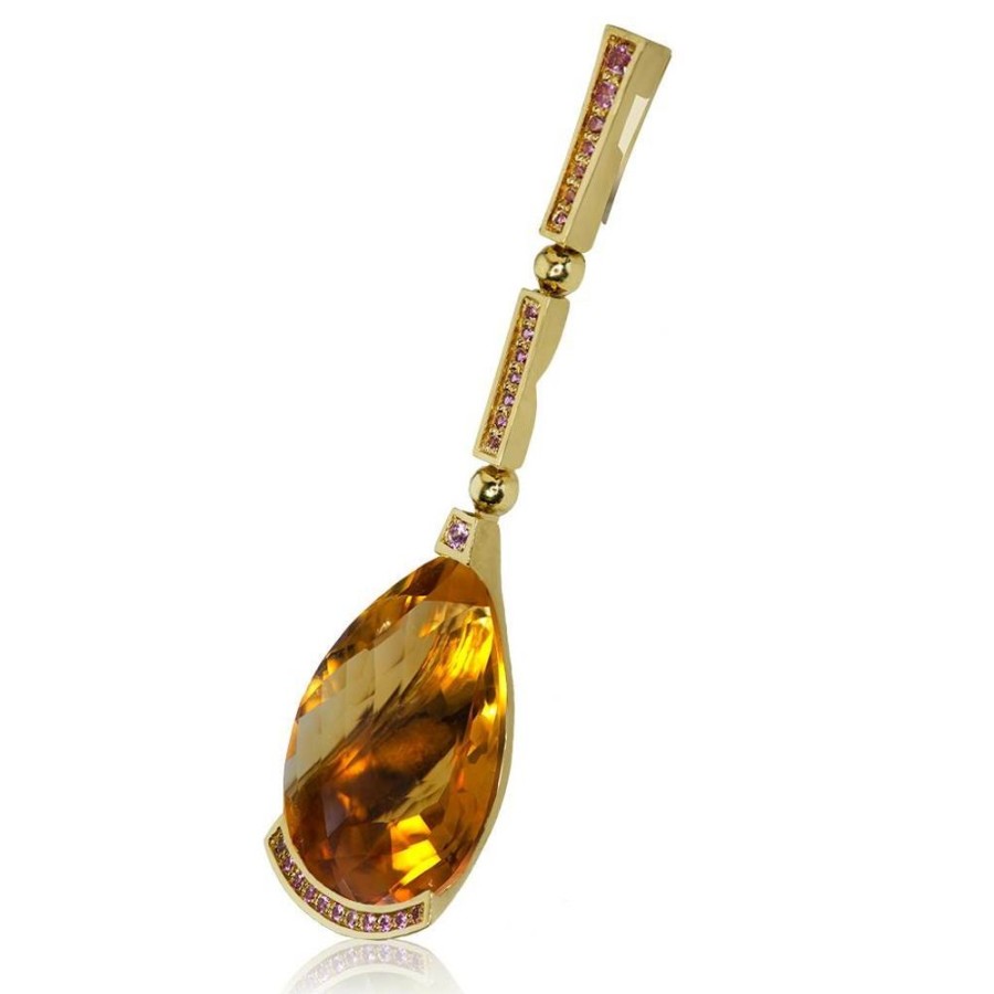 Necklaces Alex Soldier | Gold Swan Pendant With Honey Citrine & Pink Sapphires