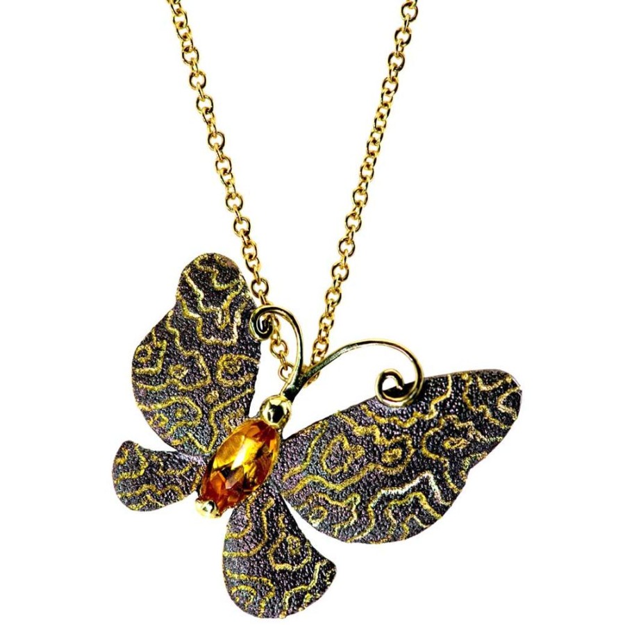 Necklaces Alex Soldier | Gold Butterfly Pin, Pendant With Citrine