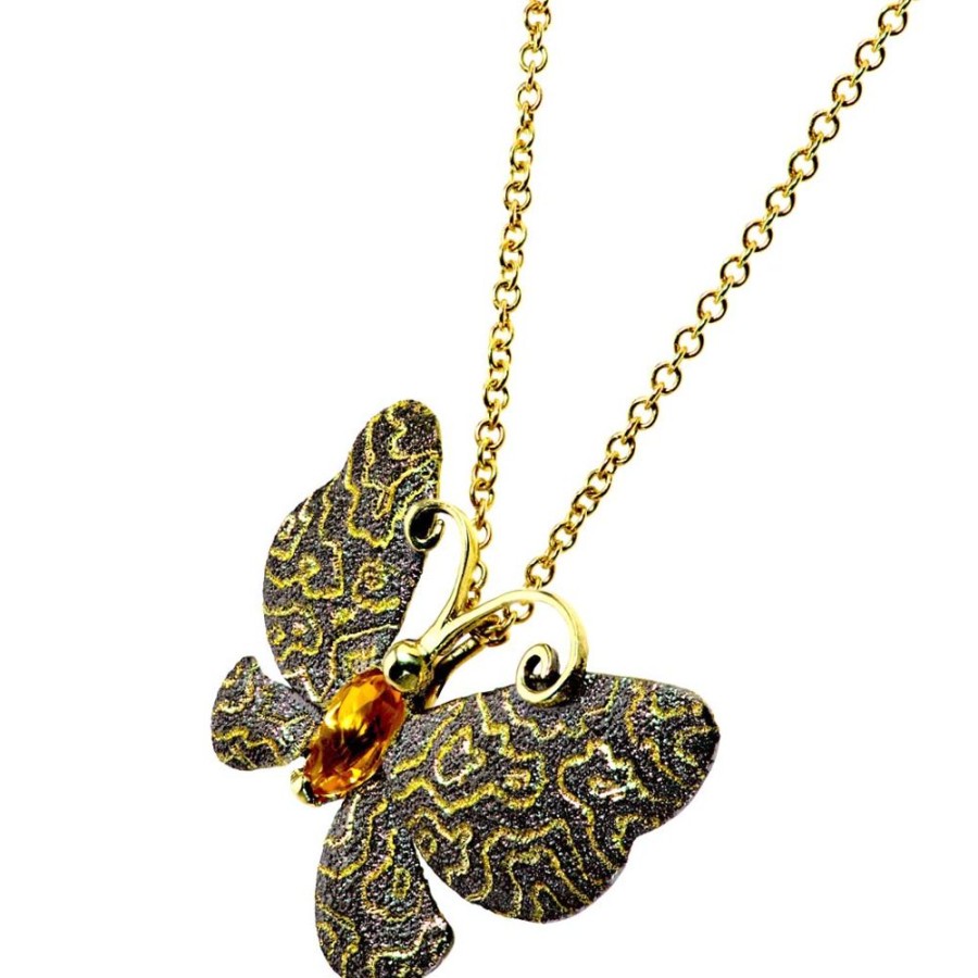 Necklaces Alex Soldier | Gold Butterfly Pin, Pendant With Citrine