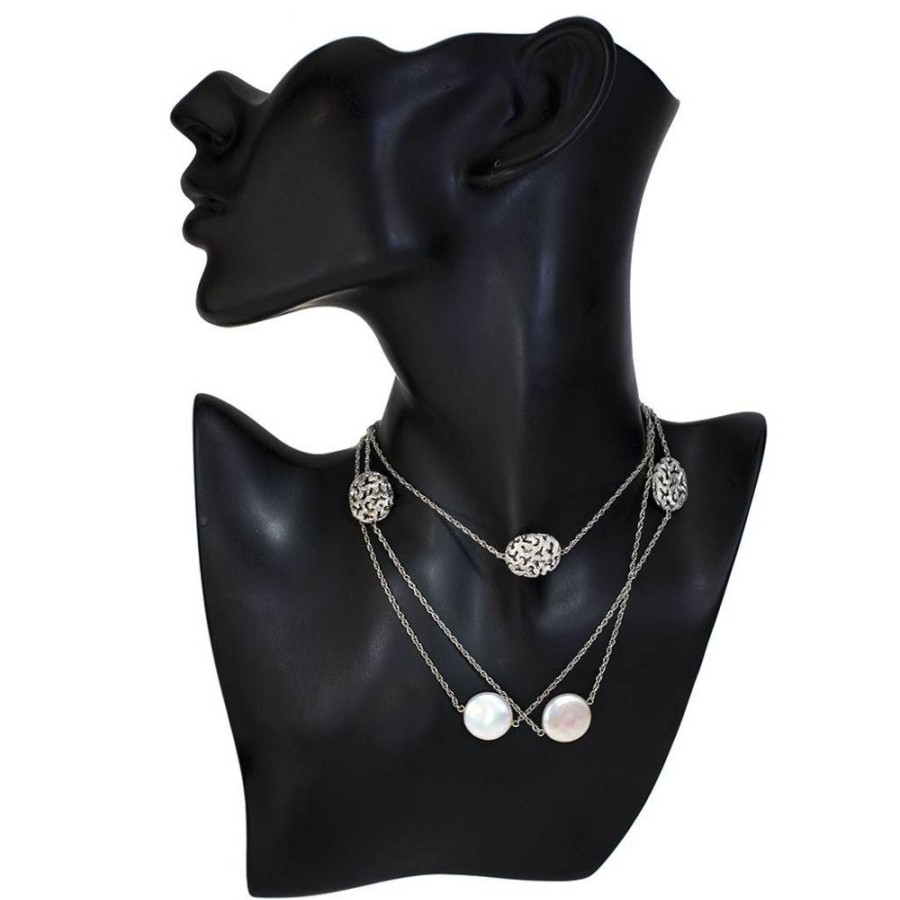 Necklaces Alex Soldier | 14 Karat White Gold Moneta Necklace With Coin Pearls