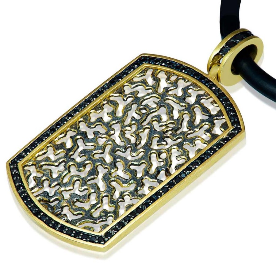 Necklaces Alex Soldier | Gold Diamond Contrast Tag Pendant/Necklace On Cord