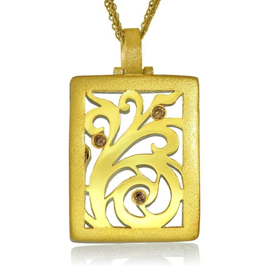 Necklaces Alex Soldier | Gold Ornament Contrast Texture Pendant With Diamonds