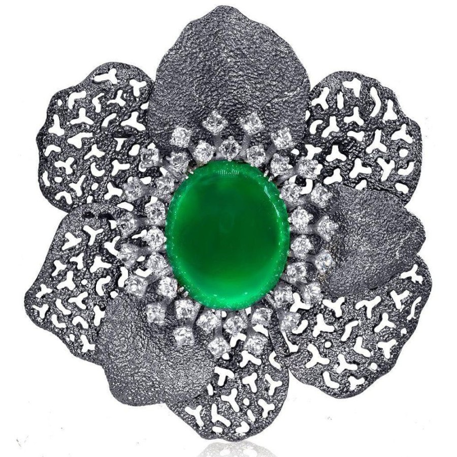 Brooches Alex Soldier | Silver Coronaria Brooch/Pendant With Green Agate, Topaz