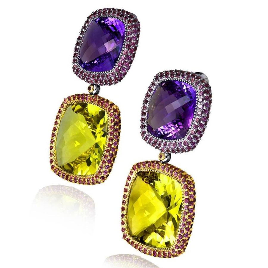 Earrings Alex Soldier | Gold Royal Drop Earrings With Amethyst & Lemon Citrine