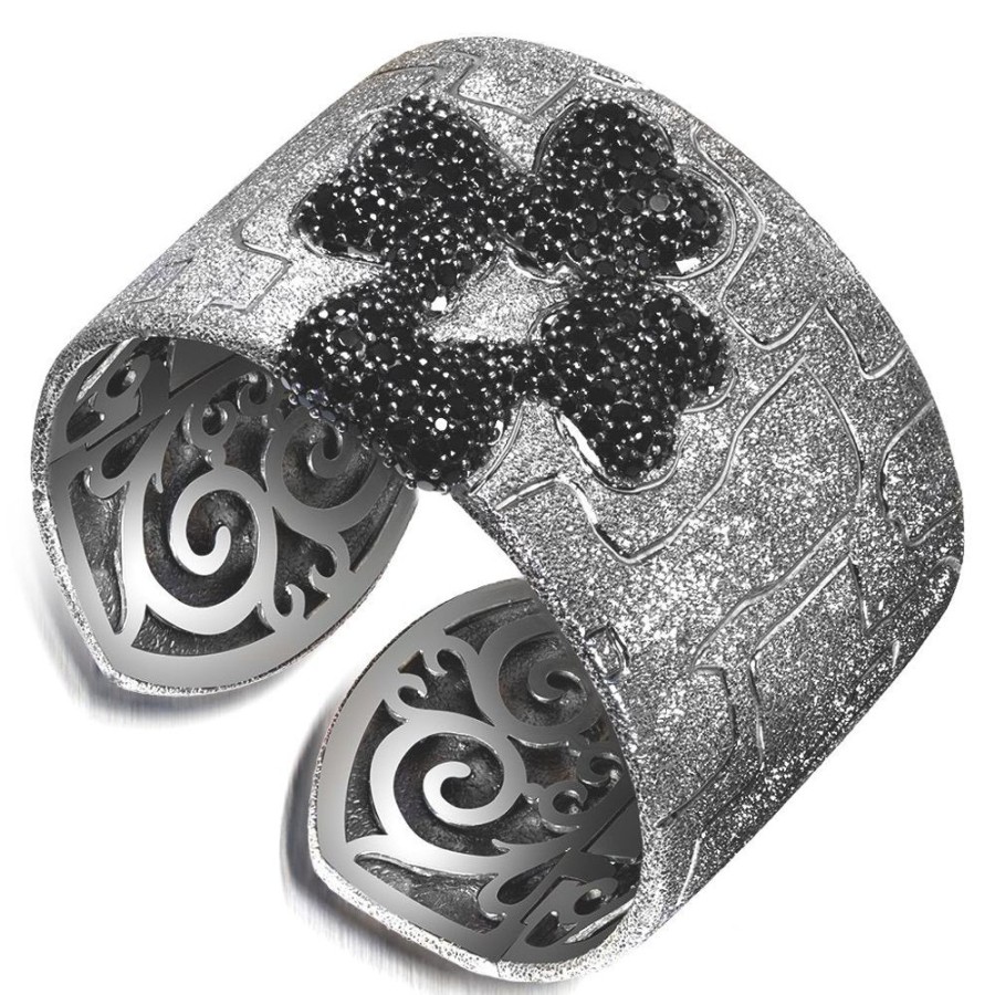 Bracelets Alex Soldier | Silver Crossroad Black Cuff Bracelet With Black Spinel