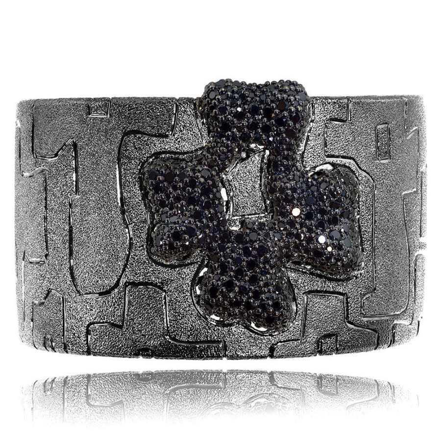 Bracelets Alex Soldier | Silver Crossroad Black Cuff Bracelet With Black Spinel