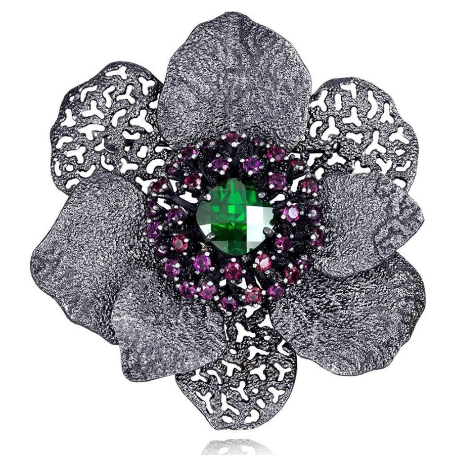 Brooches Alex Soldier | Silver Coronaria Brooch/Pendant With Crystal & Garnet