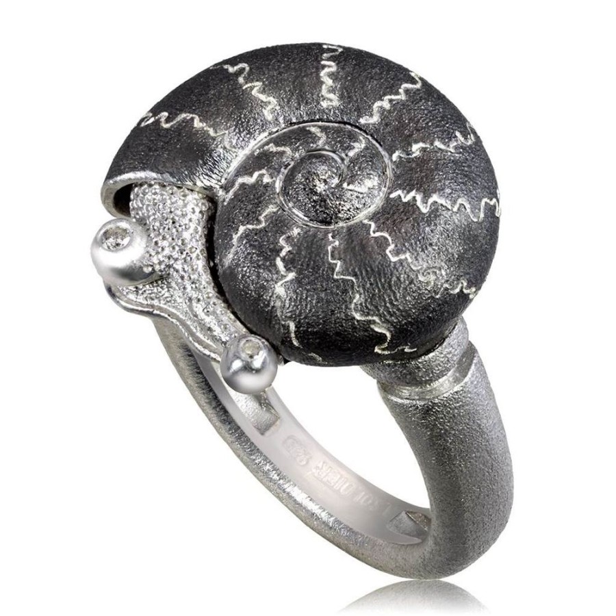 Rings Alex Soldier | Silver Little Snail Ring With Diamonds