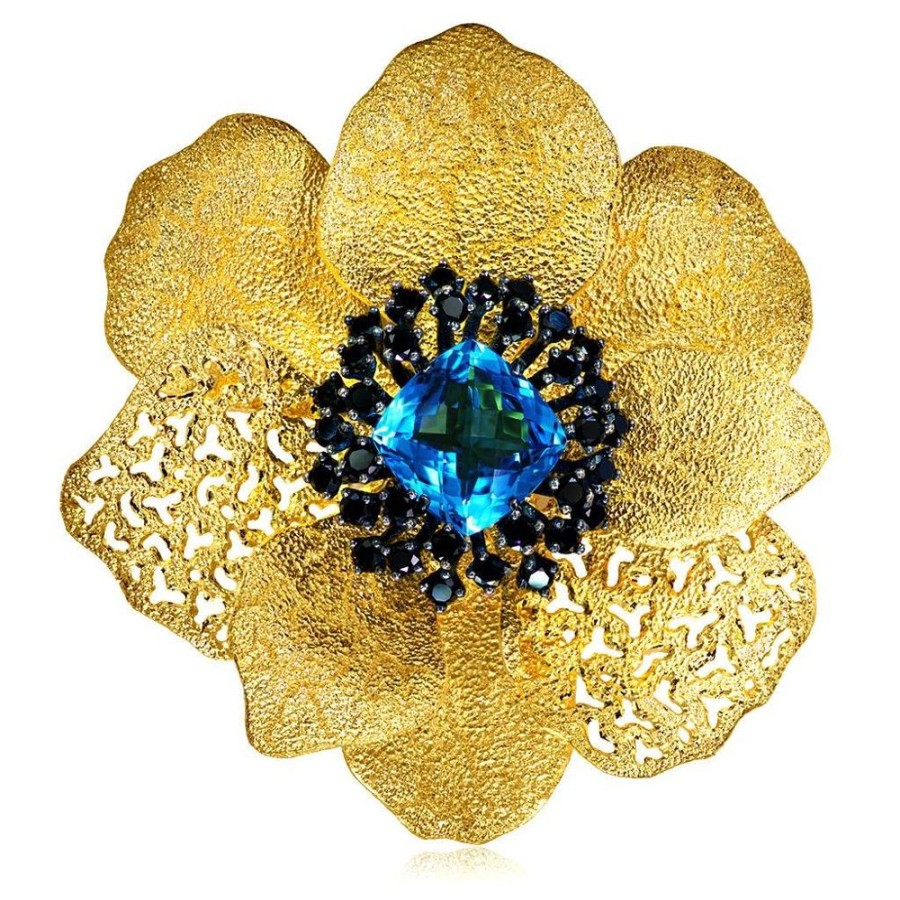 Brooches Alex Soldier | Silver Coronaria Brooch/Pendant With Blue Topaz, Spinel