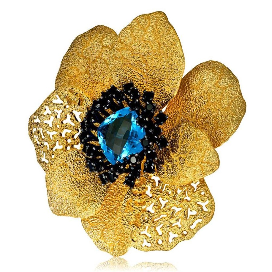 Brooches Alex Soldier | Silver Coronaria Brooch/Pendant With Blue Topaz, Spinel