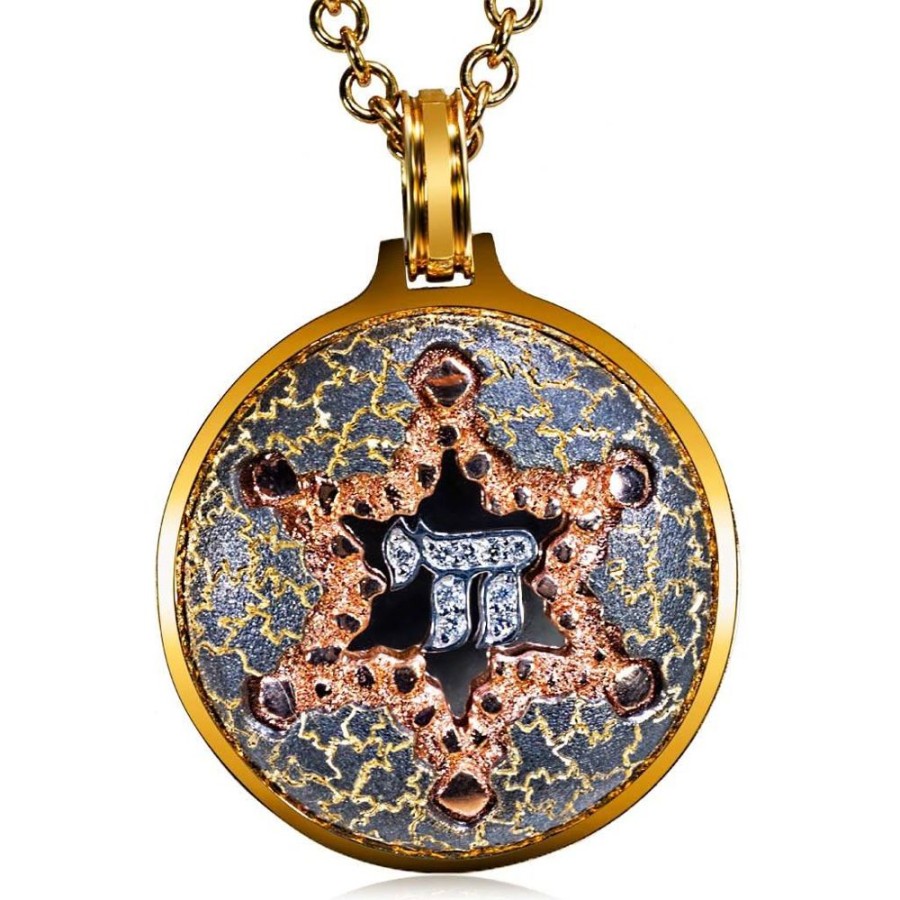 For Men Alex Soldier | Gold Star Of David Chai Pendant/Necklace With Diamonds