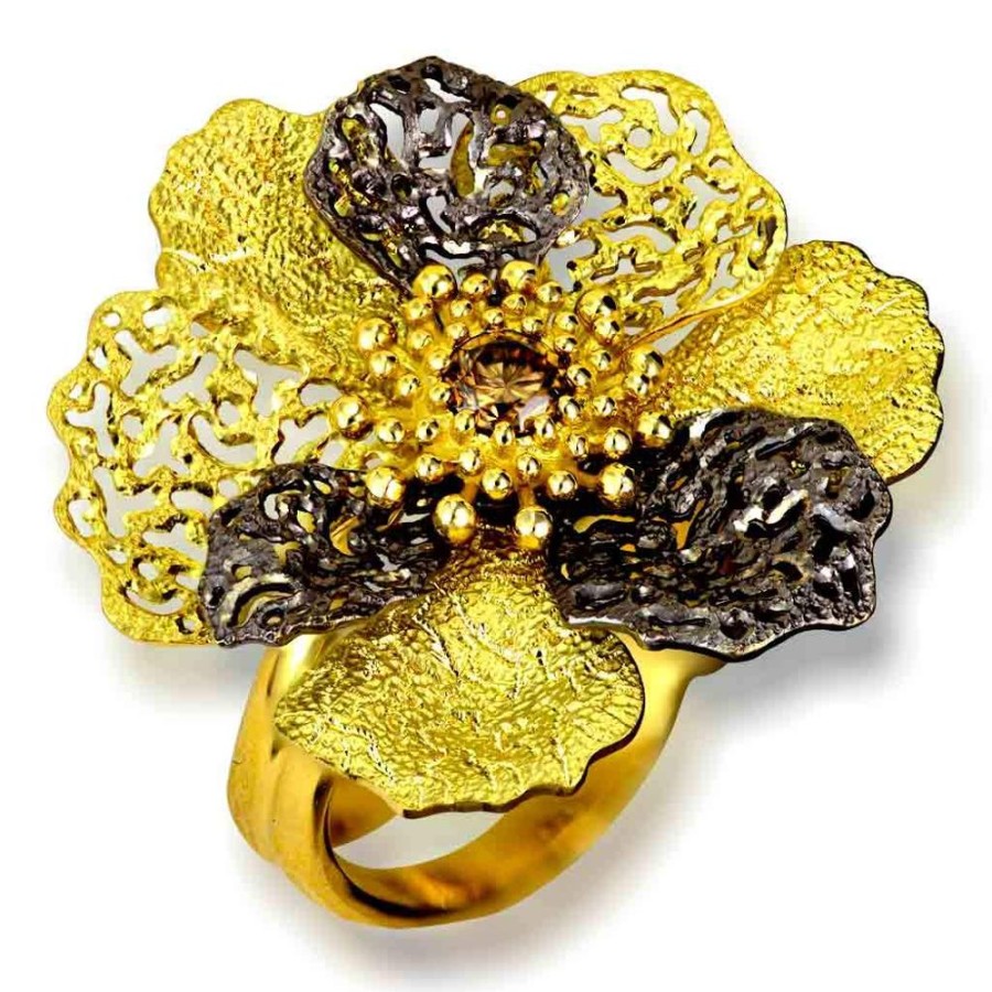 Rings Alex Soldier | Gold Coronaria Ring With Champagne Diamond