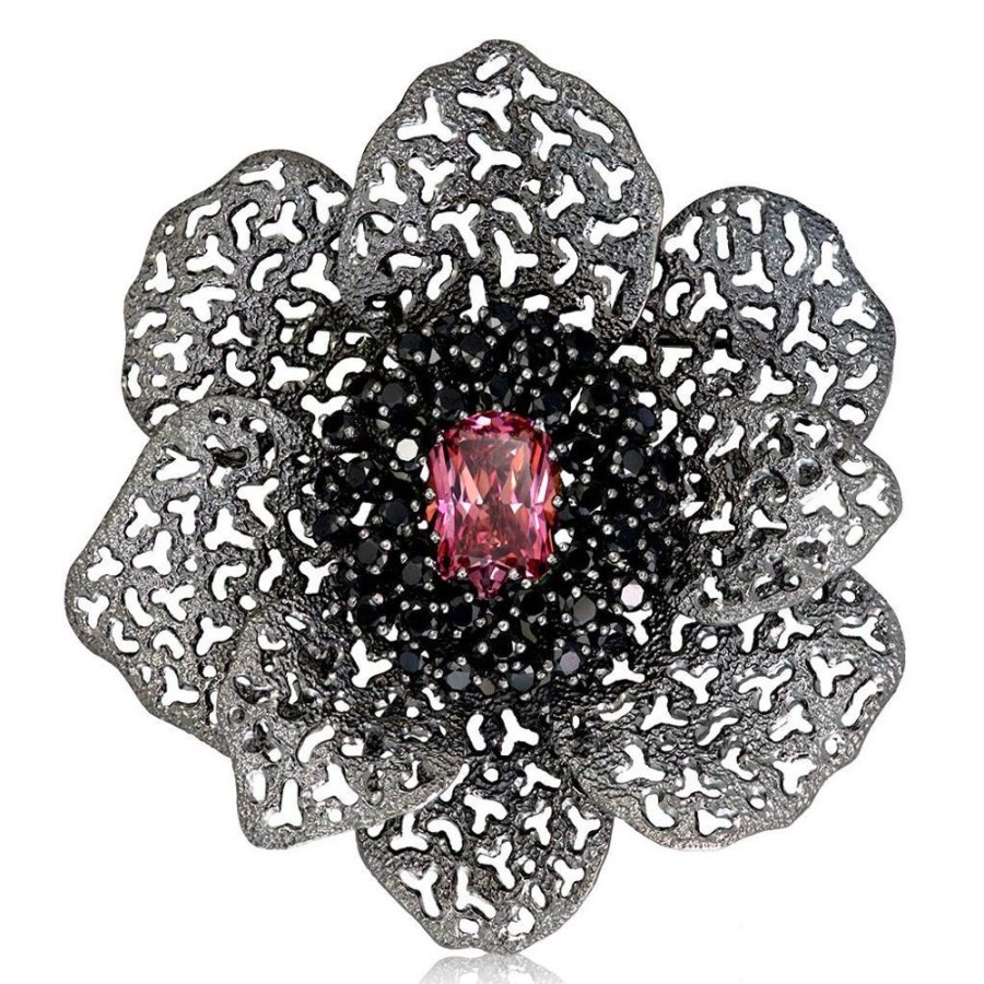 Brooches Alex Soldier | Silver Coronaria Brooch/Pendant With Pink Crystal