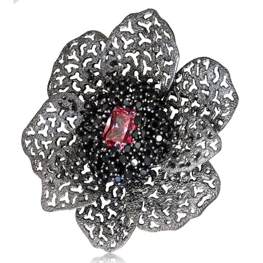 Brooches Alex Soldier | Silver Coronaria Brooch/Pendant With Pink Crystal