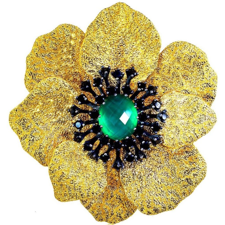 Brooches Alex Soldier | Silver Coronaria Brooch/Pendant With Green Agate Quartz