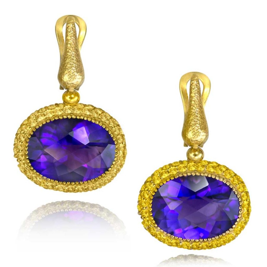 Earrings Alex Soldier | Gold Cocktail Drop Earrings With Amethyst & Sapphires