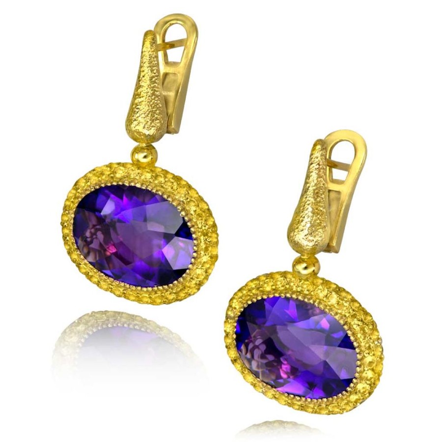 Earrings Alex Soldier | Gold Cocktail Drop Earrings With Amethyst & Sapphires