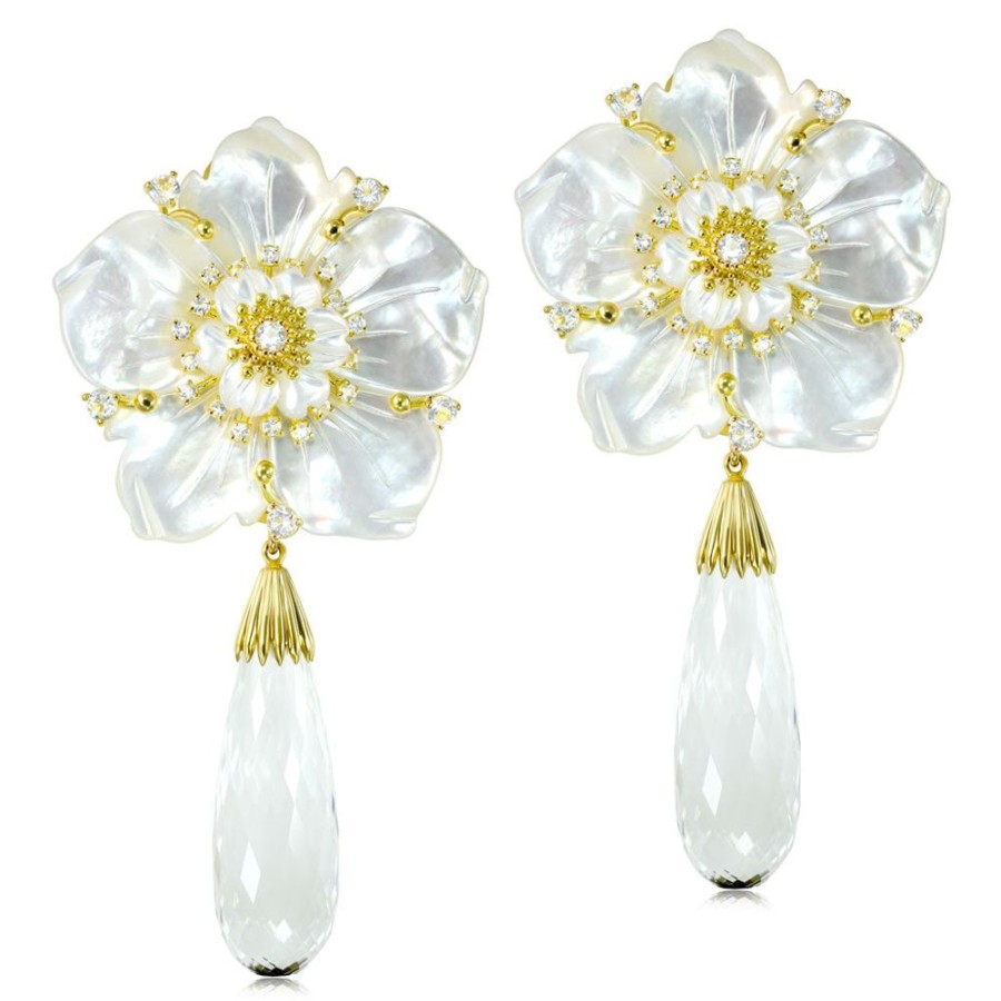 Earrings Alex Soldier | Blossom Convertible Earrings With Quartz & Carved Mother Of Pearl