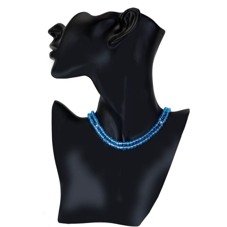 Necklaces Alex Soldier | Gold Swan Bead Necklace With Blue Topaz & Diamonds