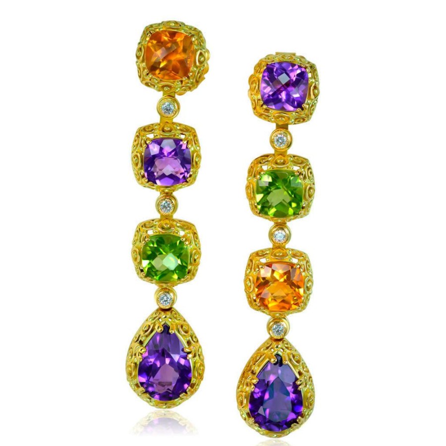 Earrings Alex Soldier | Gold Byzantine Drop Earrings With Gemstones