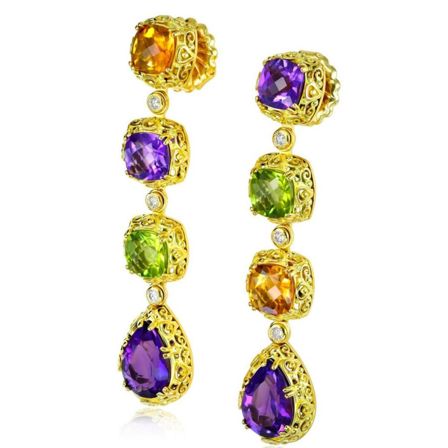 Earrings Alex Soldier | Gold Byzantine Drop Earrings With Gemstones