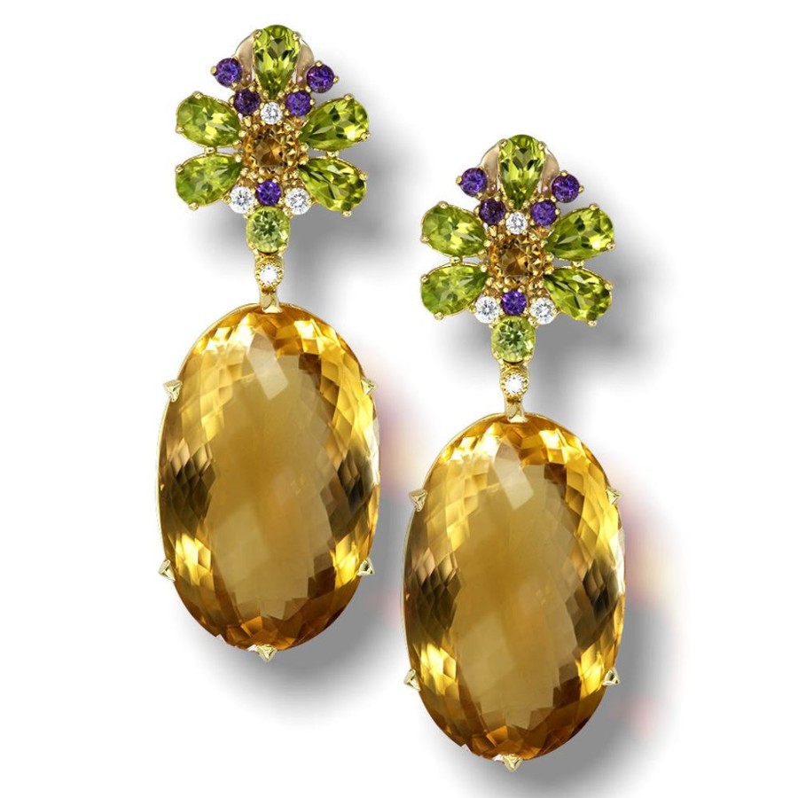 Earrings Alex Soldier | Gold Blossom Drop Earrings With Citrine & Peridot