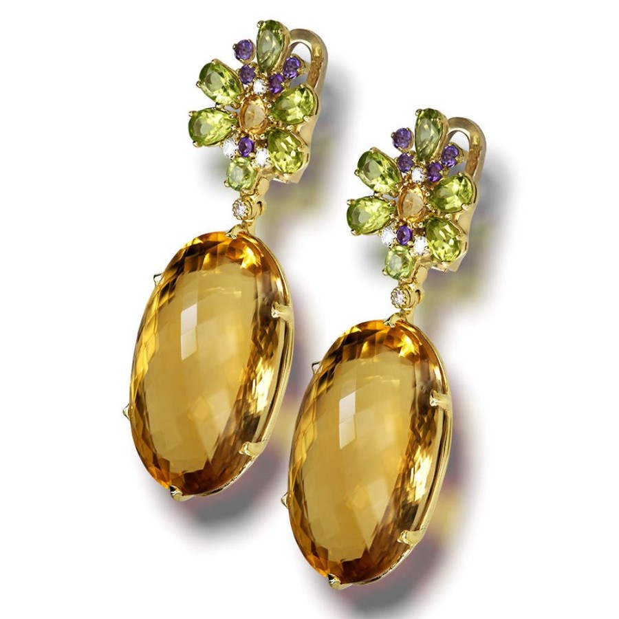 Earrings Alex Soldier | Gold Blossom Drop Earrings With Citrine & Peridot